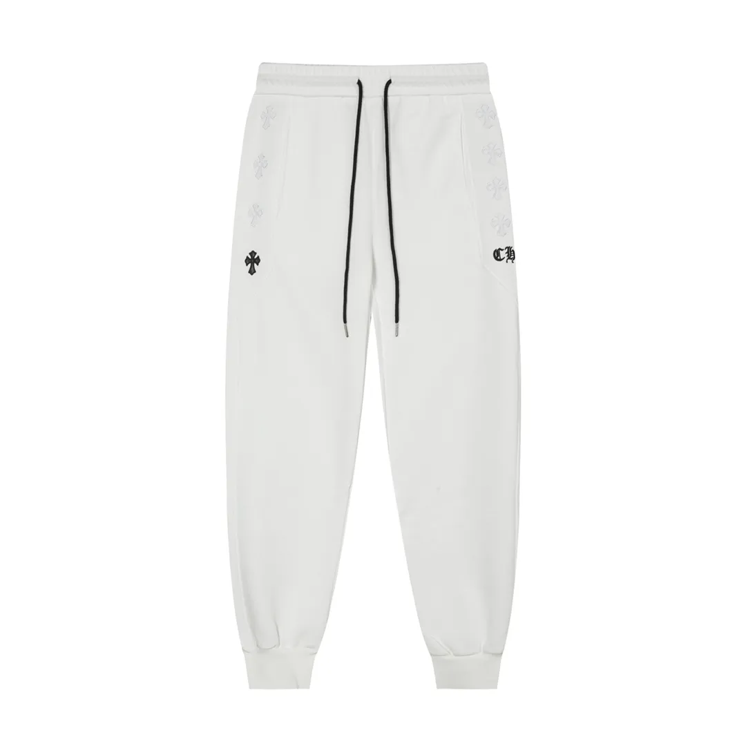 P210 Chrome Hearts 2024 early autumn new style Retro street style Customized leather stamp Imported Tajima machine high-density embroidered letter logo Made of high-gram heavyweight Chinese cotton fabric Couple style Casual trousers Color: White Size: XS-L